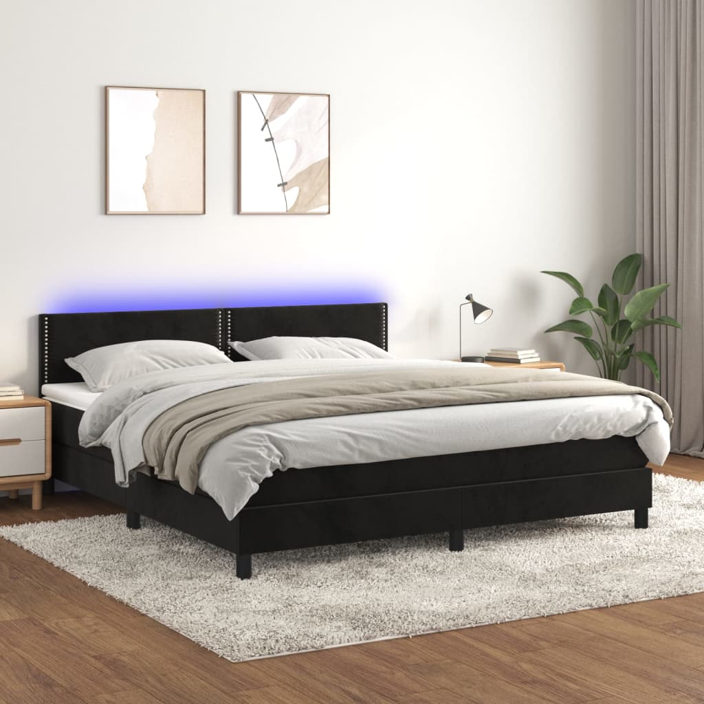 Boxspringbett mit Matratze & LED Schwarz 180x200 cm Samt