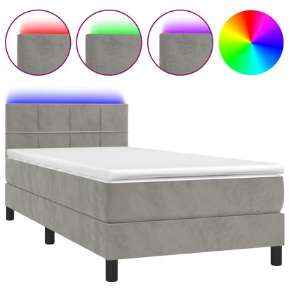 Boxspringbett mit Matratze & LED Hellgrau 90x200 cm Samt