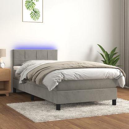 Boxspringbett mit Matratze & LED Hellgrau 90x200 cm Samt