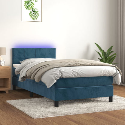 Boxspringbett mit Matratze & LED Dunkelblau 90x200 cm Samt