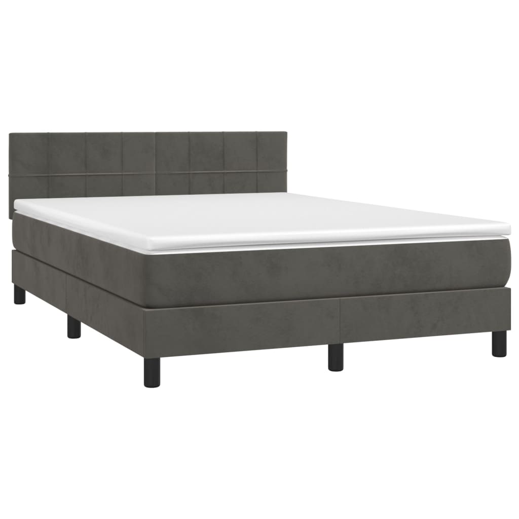 Boxspringbett mit Matratze & LED Dunkelgrau 140x200 cm Samt