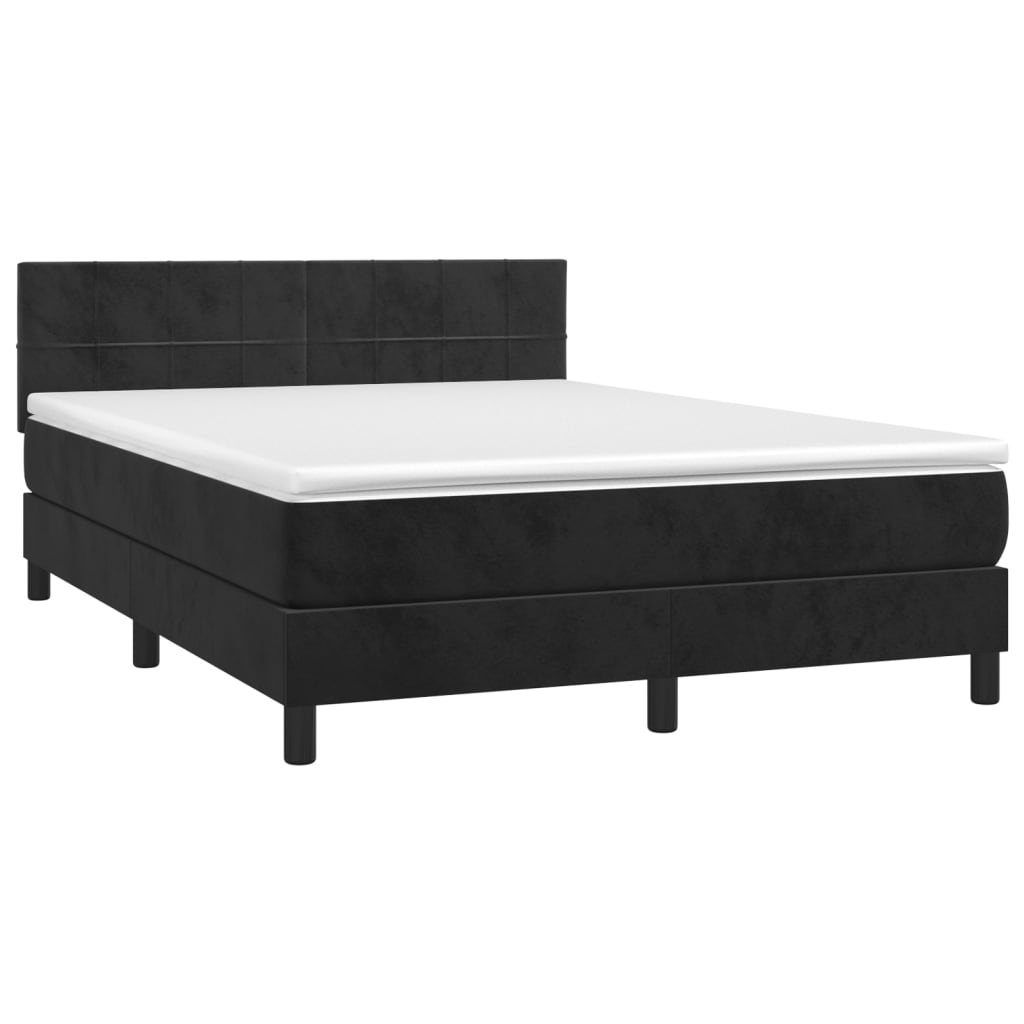 Box spring krevet s madracem i LED crni 140x200 cm baršun