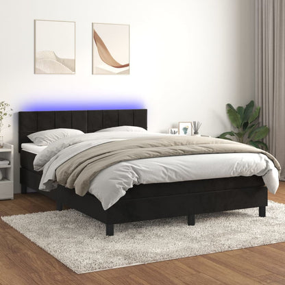 Box spring krevet s madracem i LED crni 140x200 cm baršun