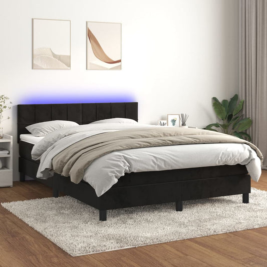 Box spring bed with mattress &amp; LED black 140x200 cm velvet