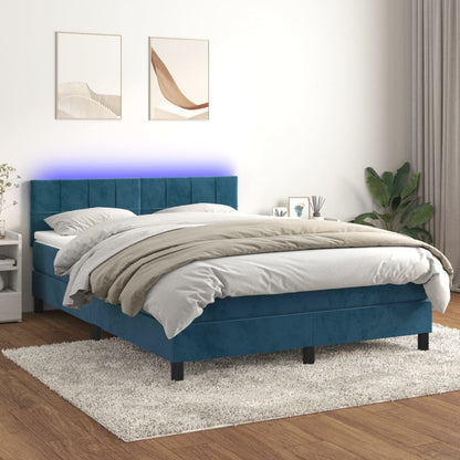 Boxspringbett mit Matratze & LED Dunkelblau 140x200 cm Samt