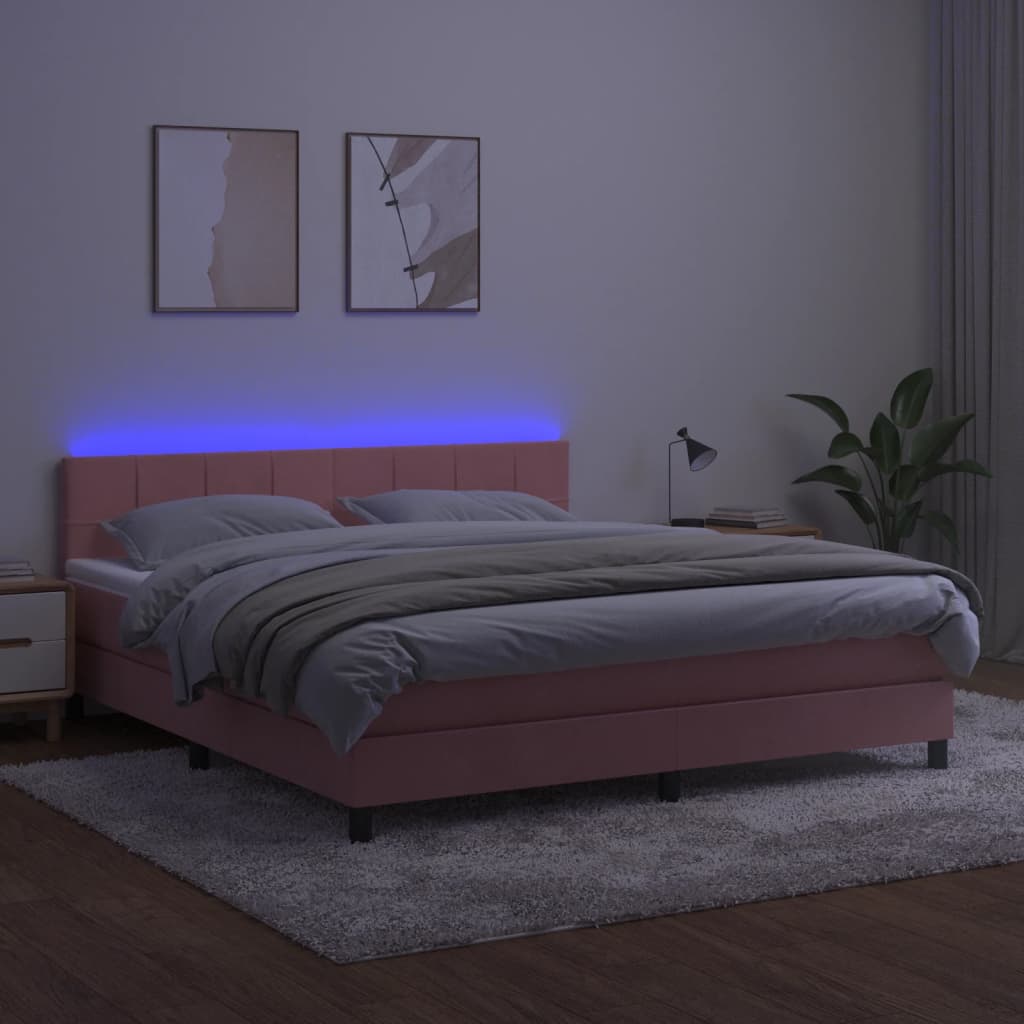 Box spring krevet s madracem i LED roza 160x200 cm baršun