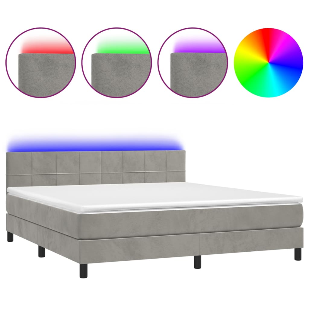 Boxspringbett mit Matratze & LED Hellgrau 180x200 cm Samt