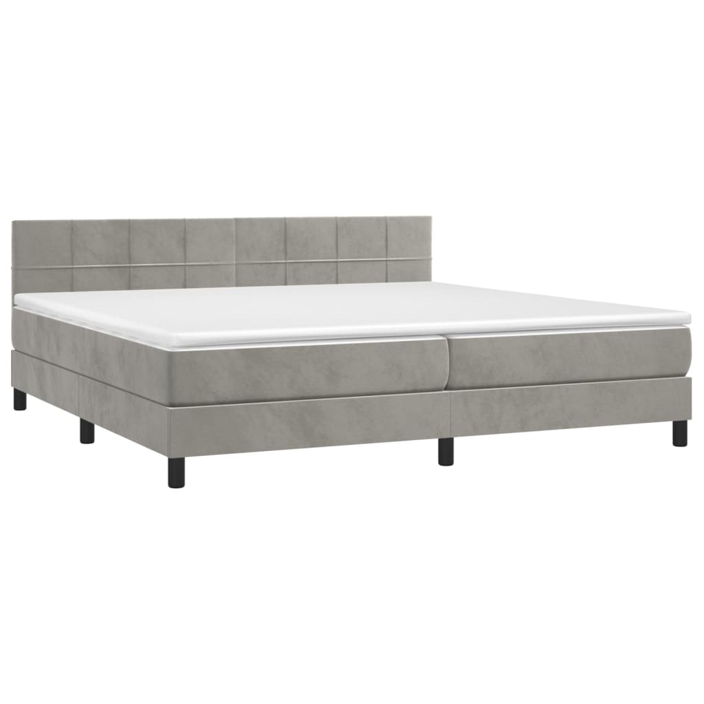 Boxspringbett mit Matratze & LED Hellgrau 200x200 cm Samt