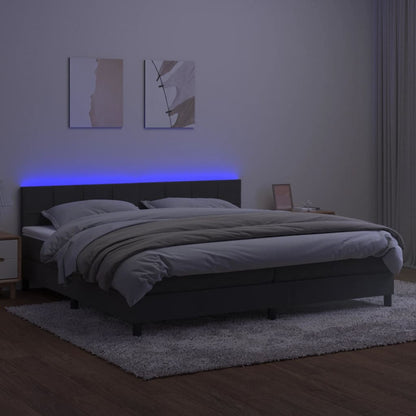 Box spring krevet s madracem i LED tamno sivi 200x200 cm baršun