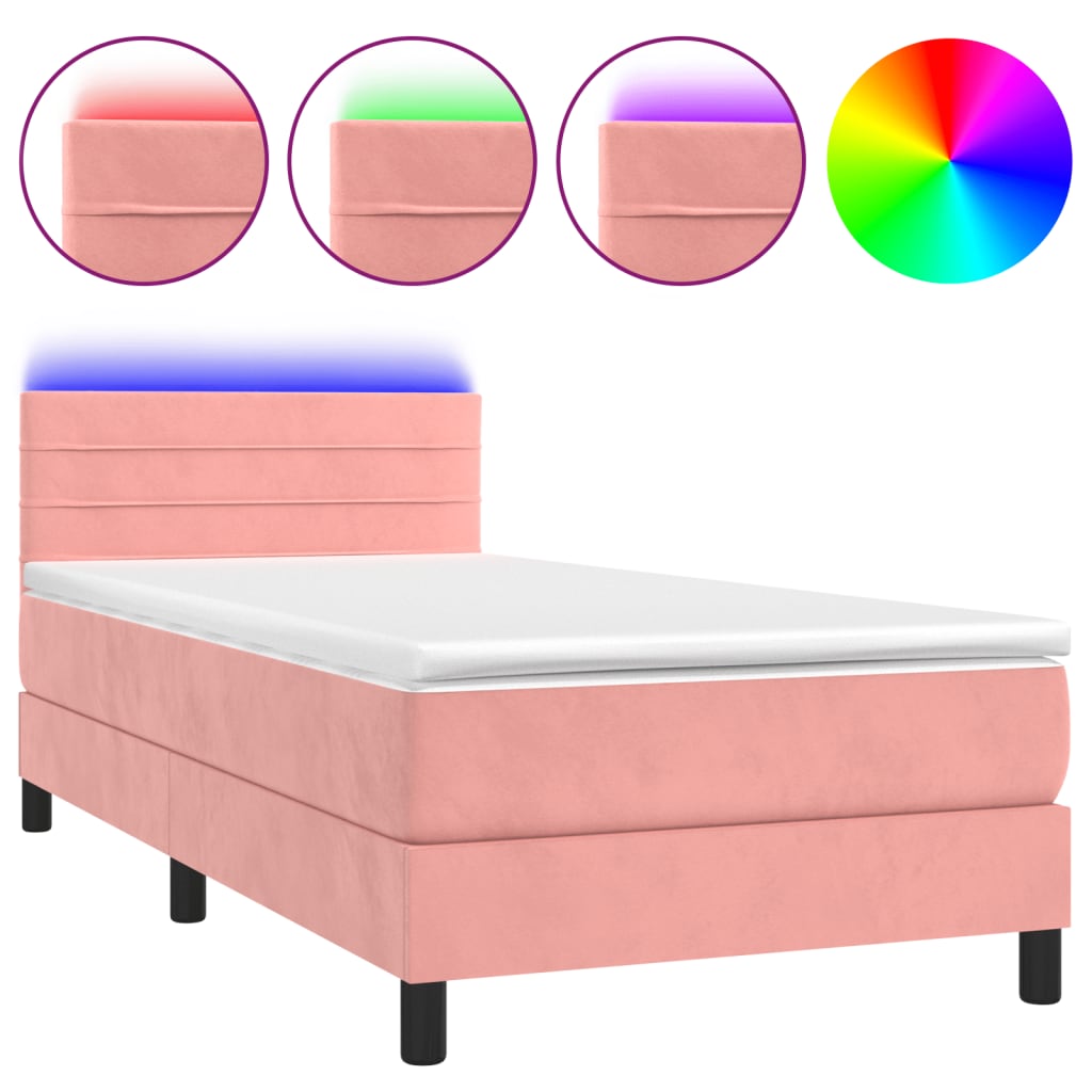 Boxspringbett mit Matratze & LED Rosa 90x200 cm Samt