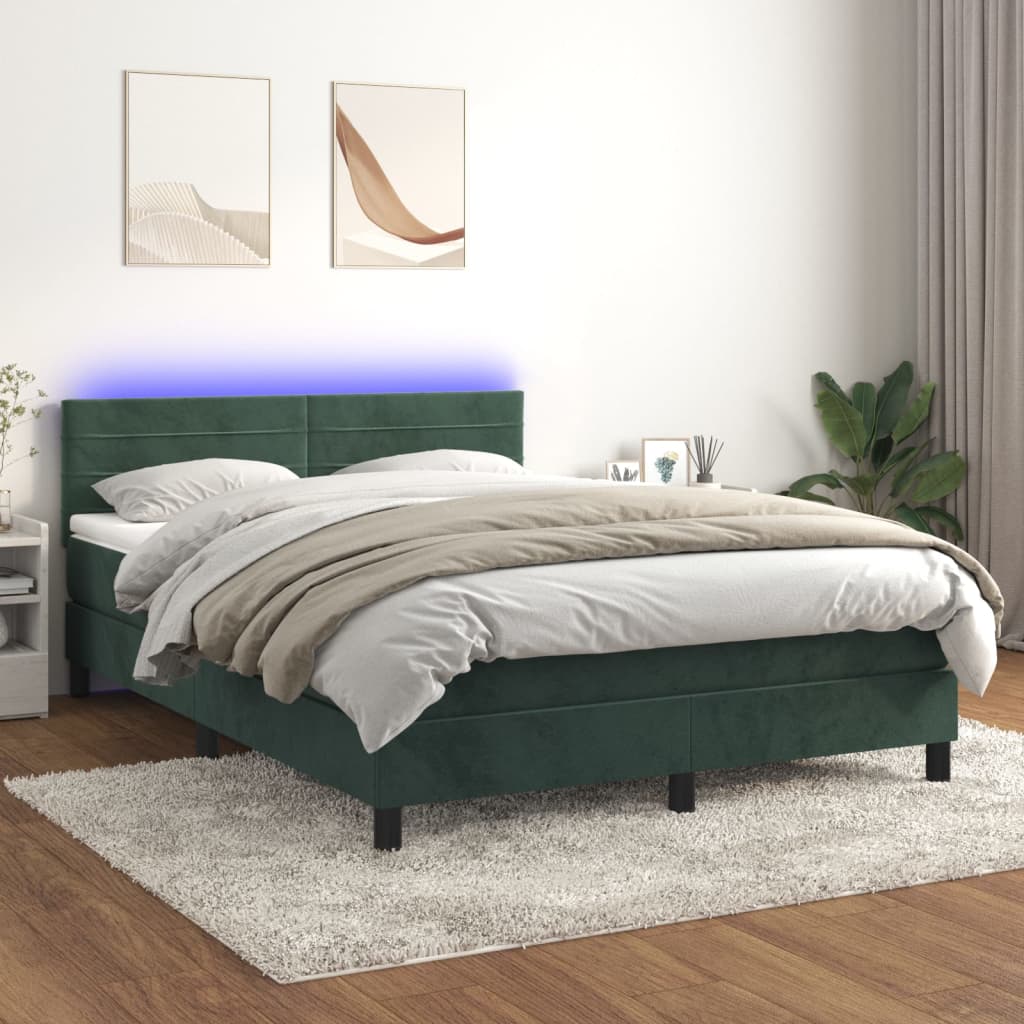 Boxspringbett mit Matratze & LED Dunkelgrün 140x200 cm Samt