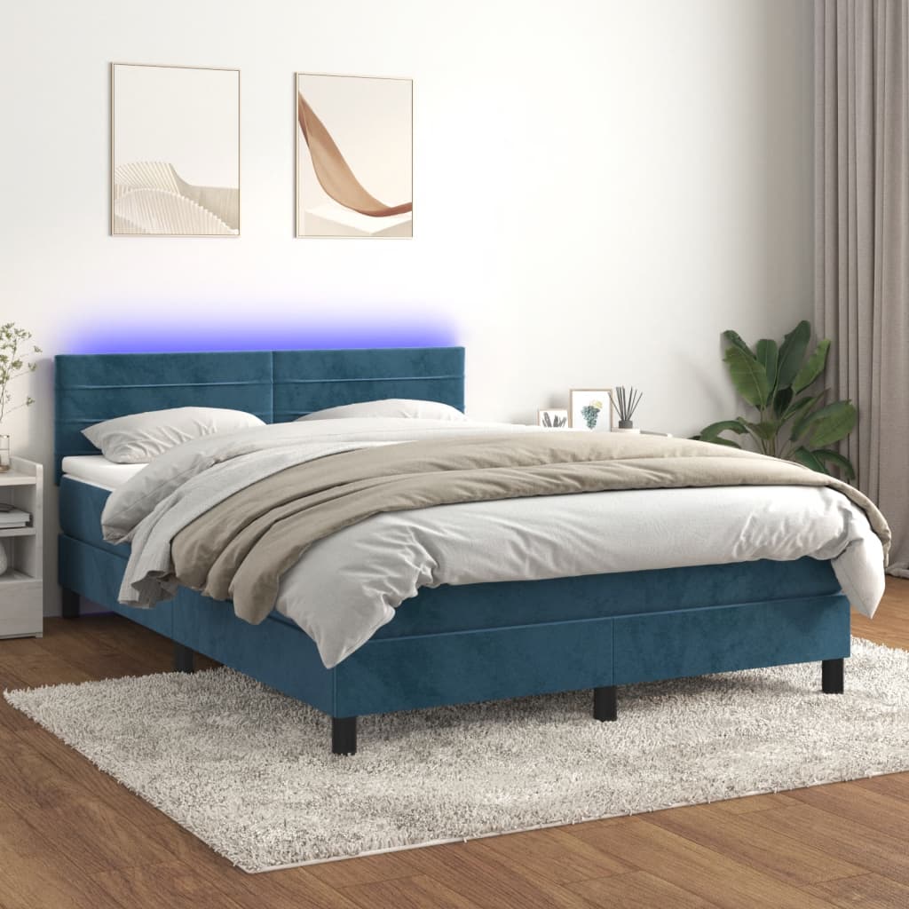 Boxspringbett mit Matratze & LED Dunkelblau 140x200 cm Samt