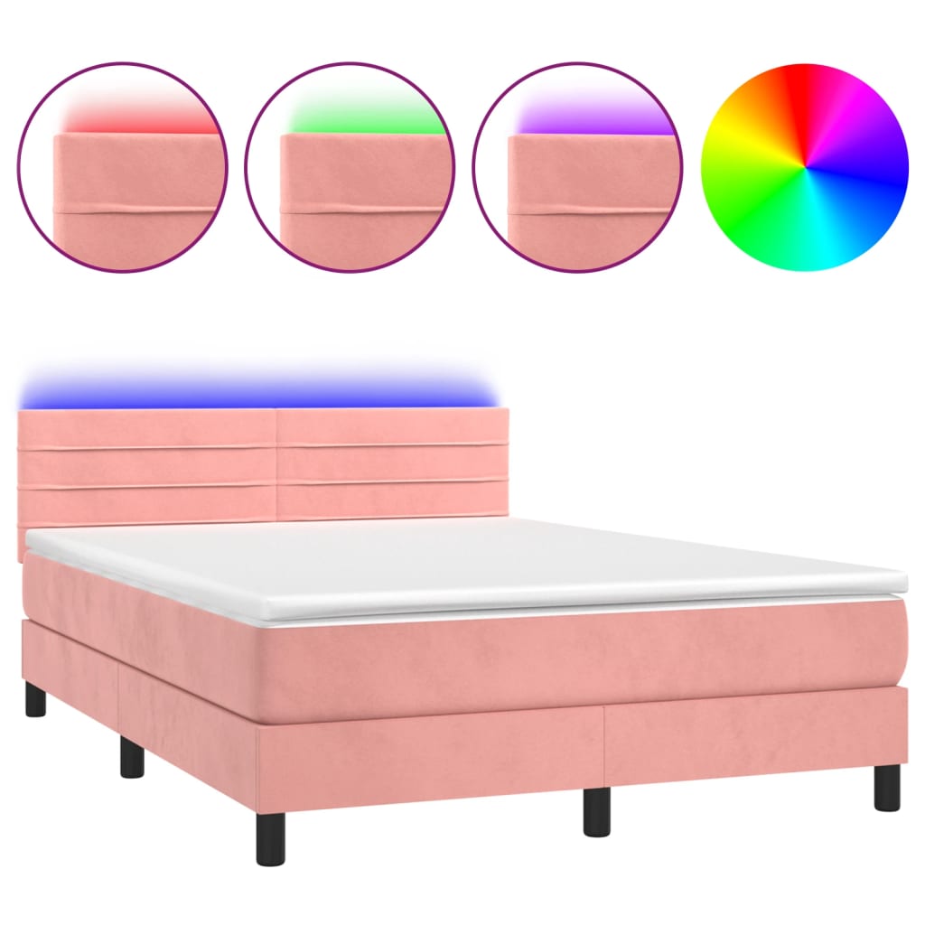 Boxspringbett mit Matratze & LED Rosa 140x200 cm Samt