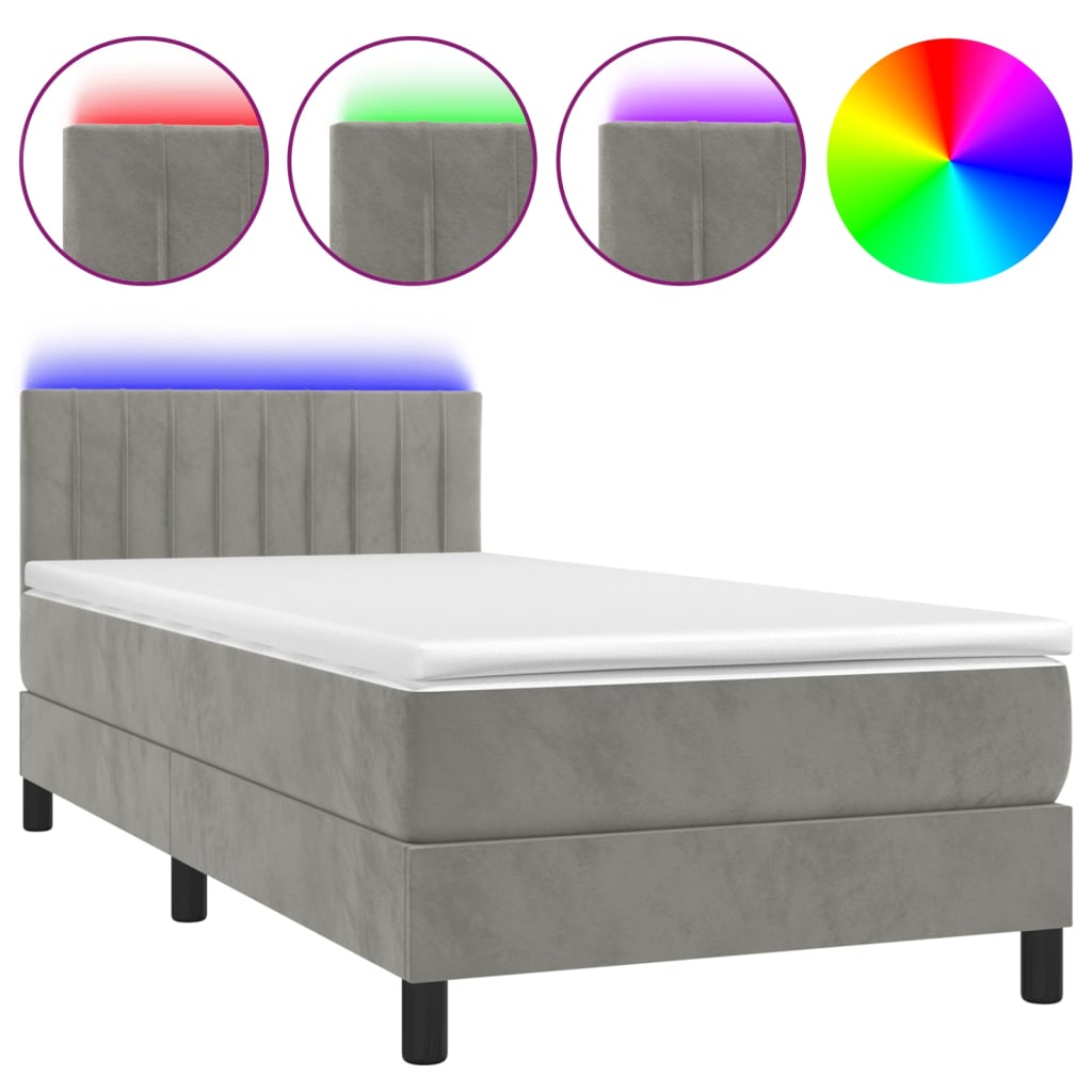 Boxspringbett mit Matratze & LED Hellgrau 90x200 cm Samt