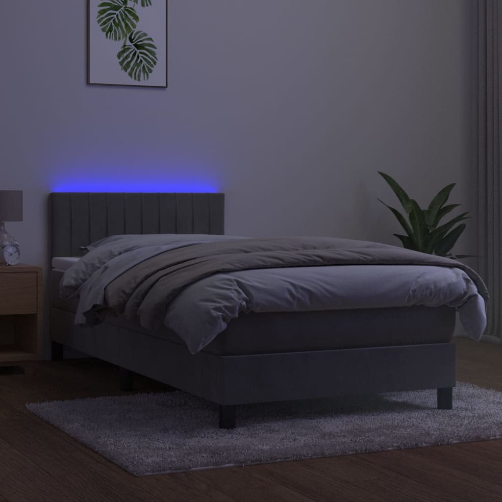 Boxspringbett mit Matratze & LED Hellgrau 90x200 cm Samt