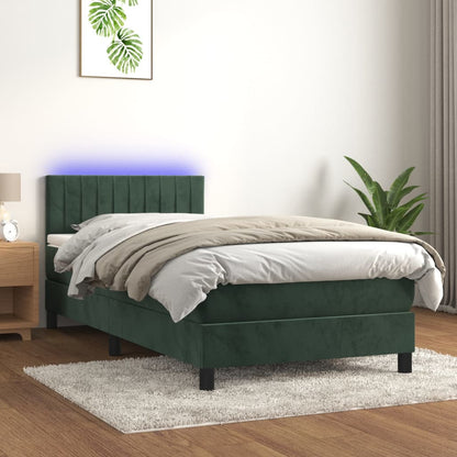 Boxspringbett mit Matratze & LED Dunkelgrün 90x200 cm Samt