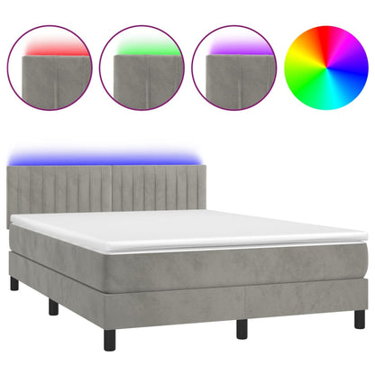 Boxspringbett mit Matratze & LED Hellgrau 140x200 cm Samt