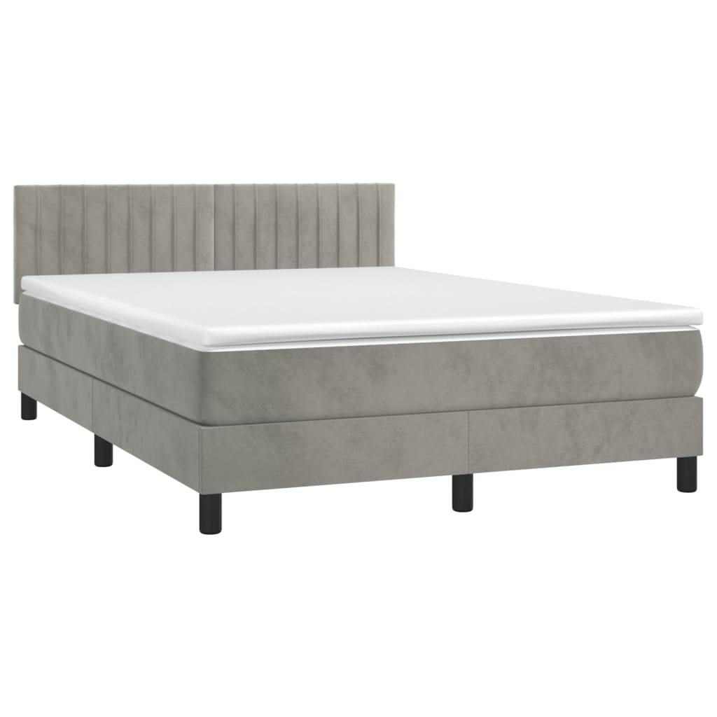 Boxspringbett mit Matratze & LED Hellgrau 140x200 cm Samt