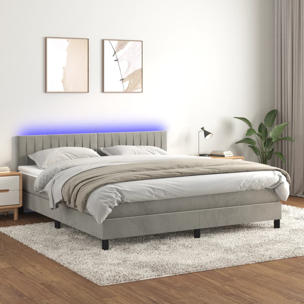 Boxspringbett mit Matratze & LED Hellgrau 180x200 cm Samt