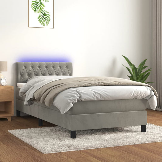 Boxspringbett mit Matratze & LED Hellgrau 90x200 cm Samt