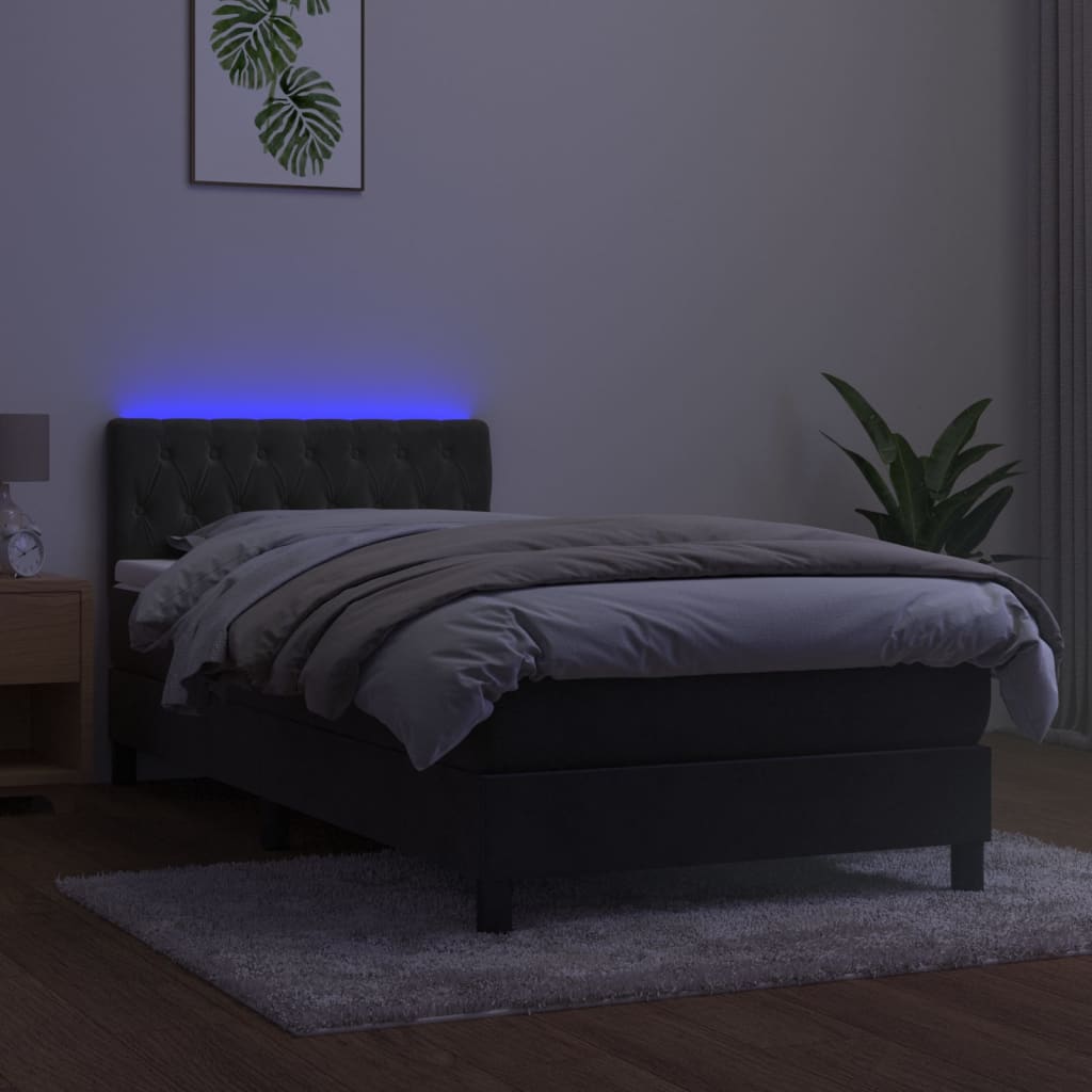 Boxspringbett mit Matratze & LED Dunkelgrau 90x200 cm Samt