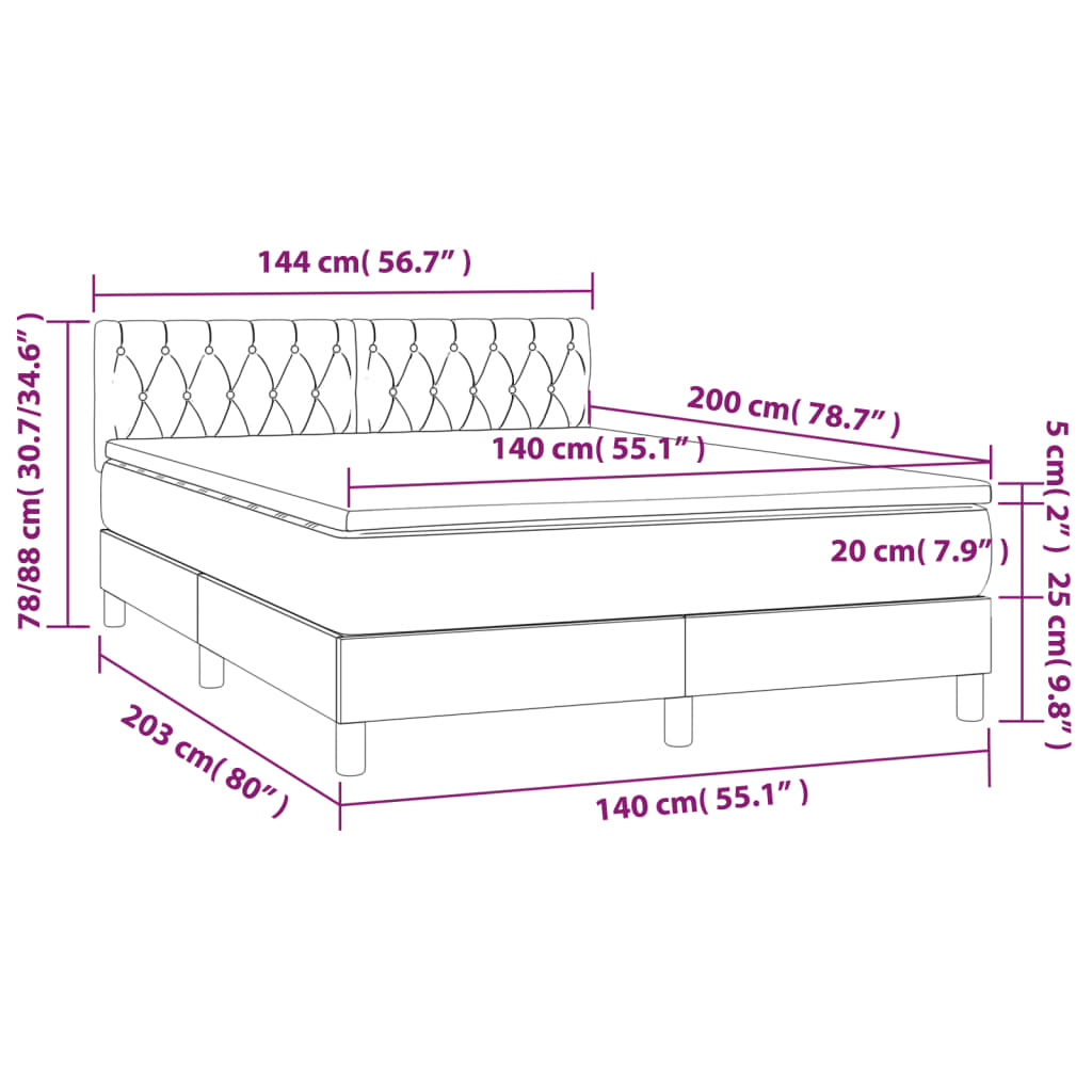 Boxspringbett mit Matratze & LED Hellgrau 140x200 cm Samt