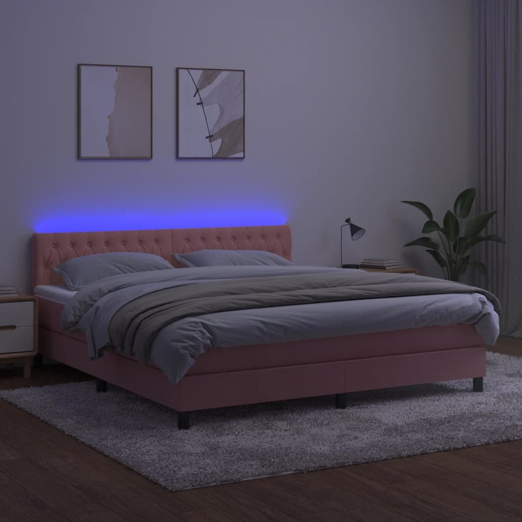 Boxspringbett mit Matratze & LED Rosa 180x200 cm Samt