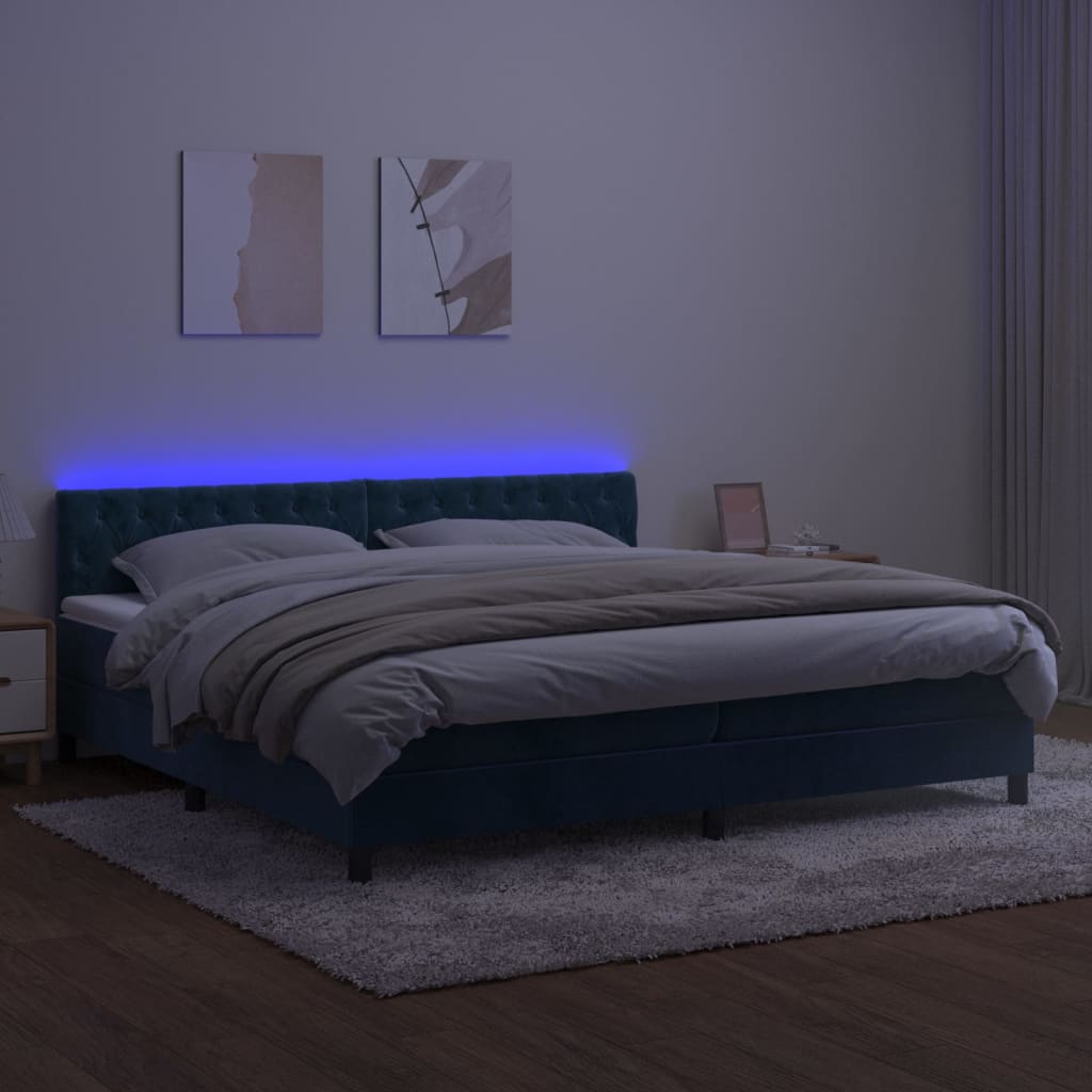 Boxspringbett mit Matratze & LED Dunkelblau 200x200 cm Samt