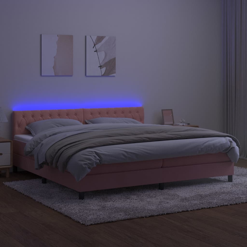 Boxspringbett mit Matratze & LED Rosa 200x200 cm Samt