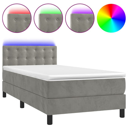 Boxspringbett mit Matratze & LED Hellgrau 90x200 cm Samt