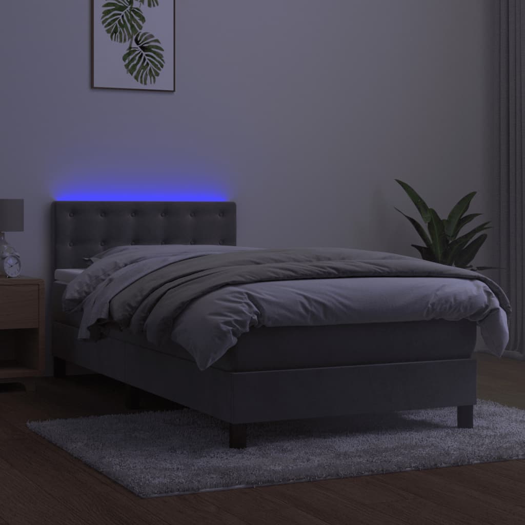 Boxspringbett mit Matratze & LED Hellgrau 90x200 cm Samt