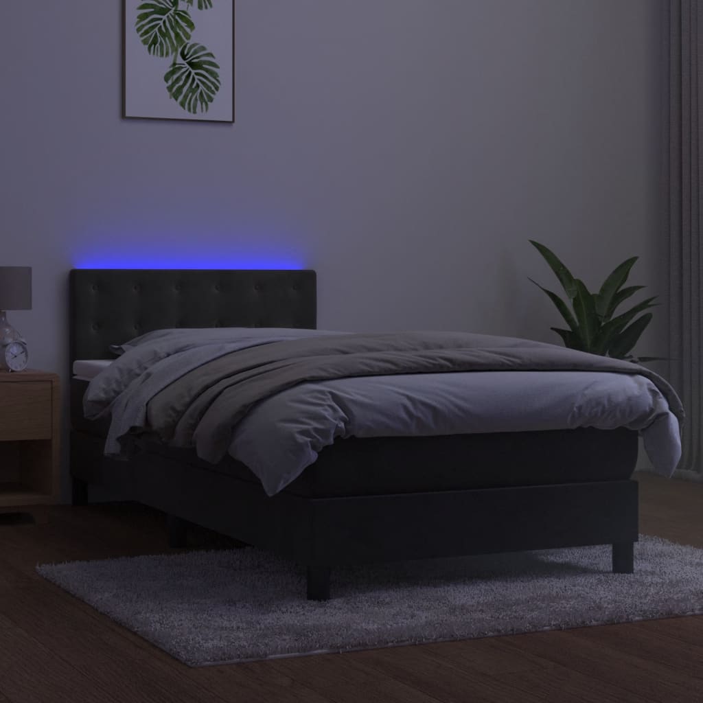 Boxspringbett mit Matratze & LED Dunkelgrau 90x200 cm Samt