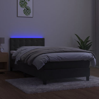 Boxspringbett mit Matratze & LED Dunkelgrau 90x200 cm Samt