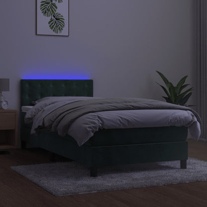 Boxspringbett mit Matratze & LED Dunkelgrün 90x200 cm Samt