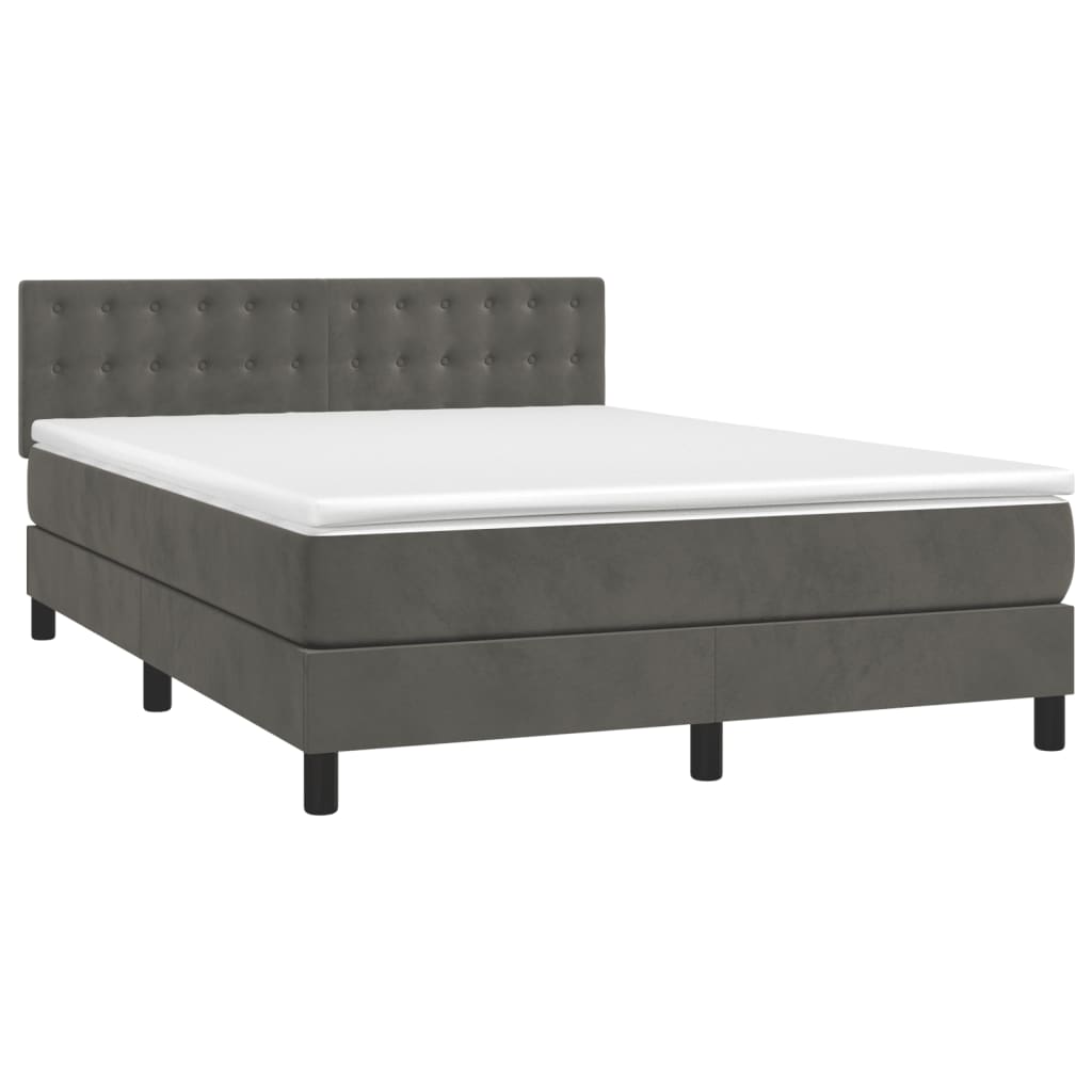 Box spring bed with mattress &amp; LED dark grey 140x200 cm velvet