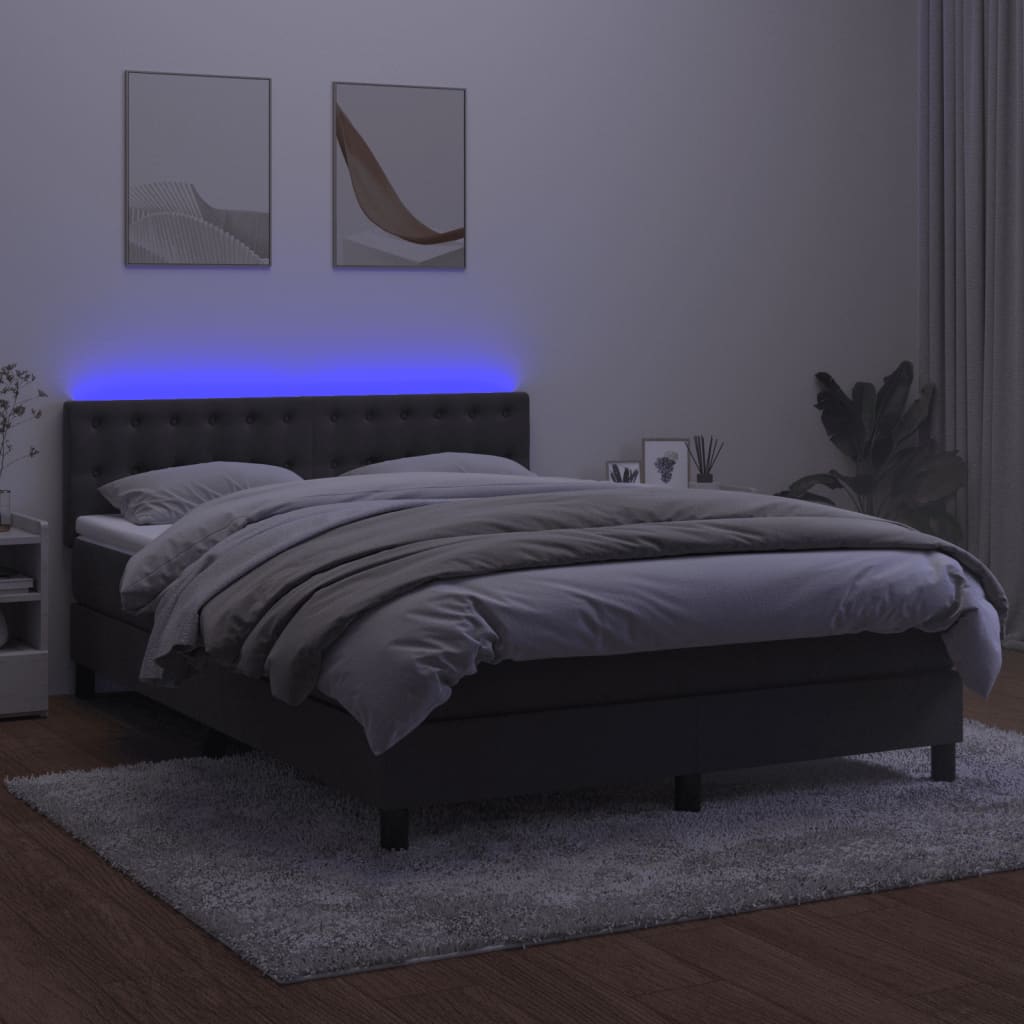 Box spring bed with mattress &amp; LED dark grey 140x200 cm velvet