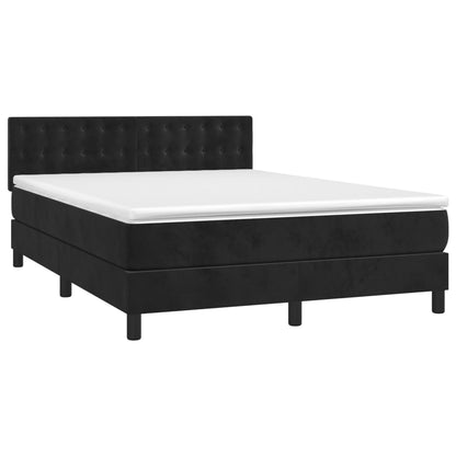 Box spring bed with mattress &amp; LED black 140x200 cm velvet