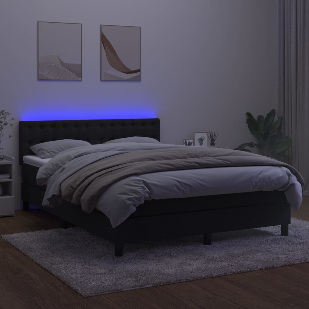 Box spring bed with mattress &amp; LED black 140x200 cm velvet