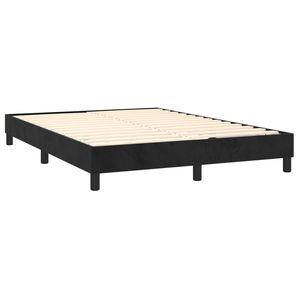 Box spring bed with mattress &amp; LED black 140x200 cm velvet