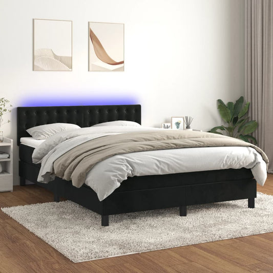 Box spring bed with mattress &amp; LED black 140x200 cm velvet