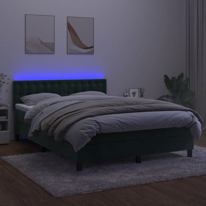 Boxspringbett mit Matratze & LED Dunkelgrün 140x200 cm Samt