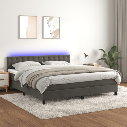 Boxspringbett mit Matratze & LED Dunkelgrau 160x200 cm Samt