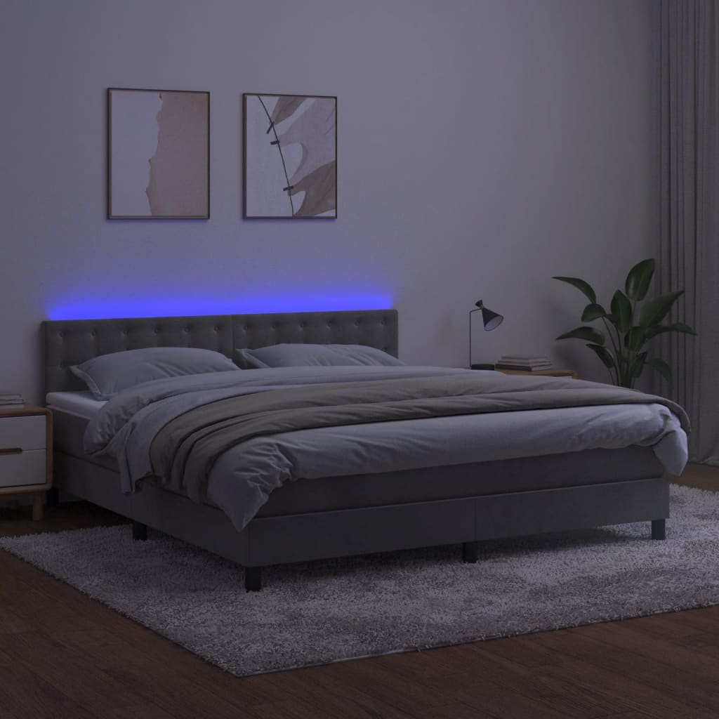 Boxspringbett mit Matratze & LED Hellgrau 180x200 cm Samt