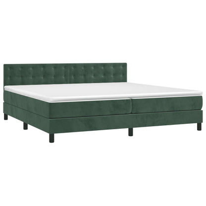 Box spring bed with mattress &amp; LED dark green 200x200 cm velvet