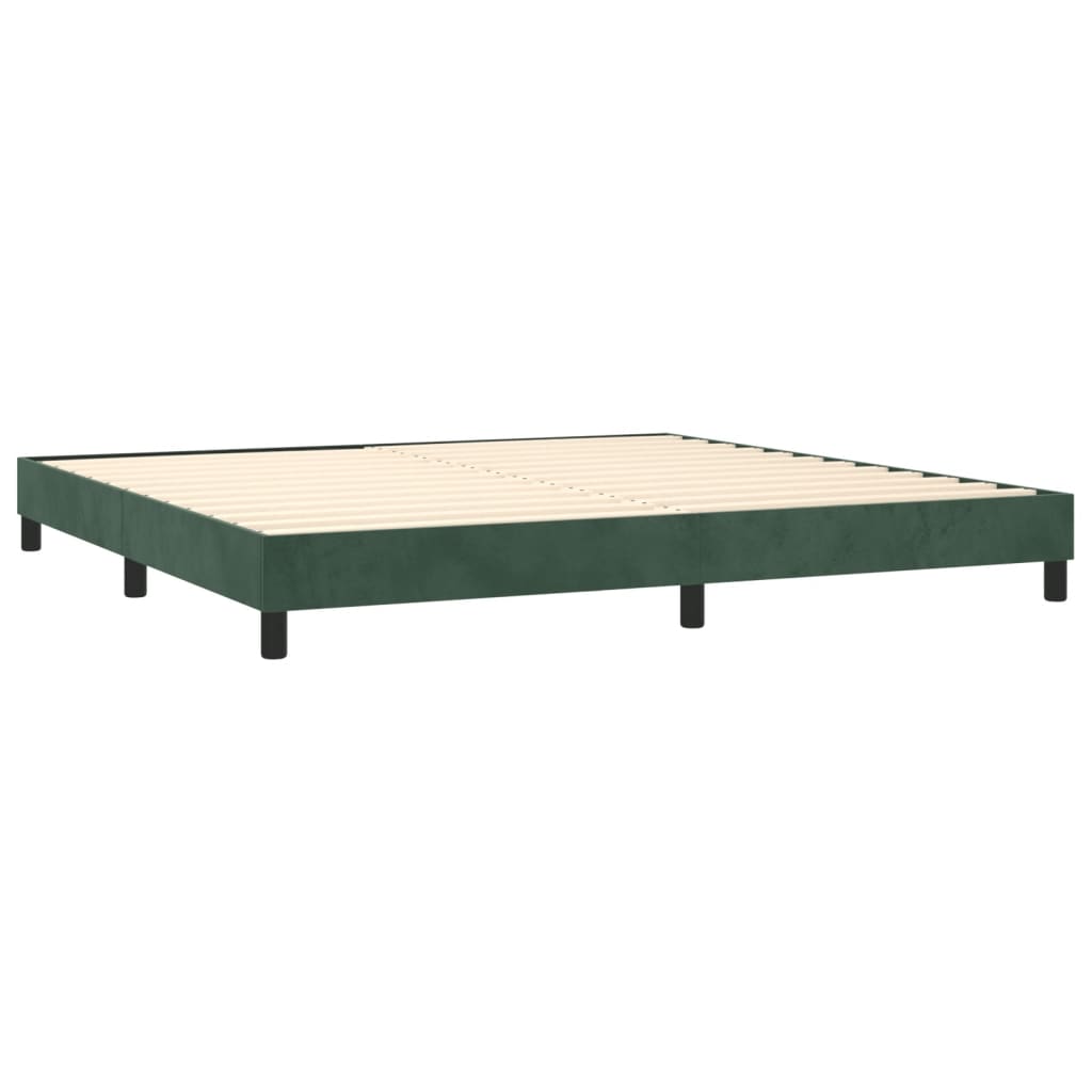 Box spring bed with mattress &amp; LED dark green 200x200 cm velvet