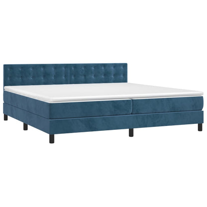 Box spring bed with mattress &amp; LED dark blue 200x200 cm velvet