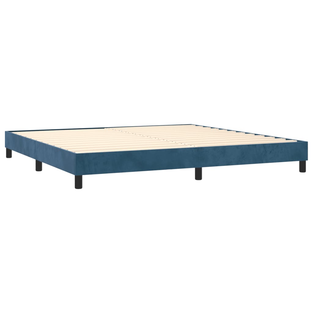 Box spring bed with mattress &amp; LED dark blue 200x200 cm velvet