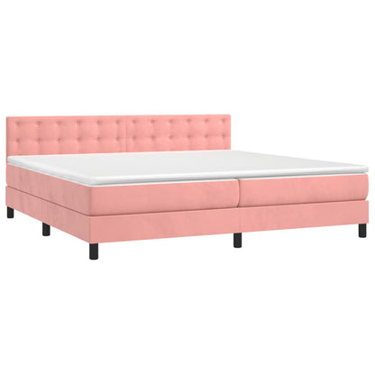 Box spring bed with mattress &amp; LED pink 200x200 cm velvet