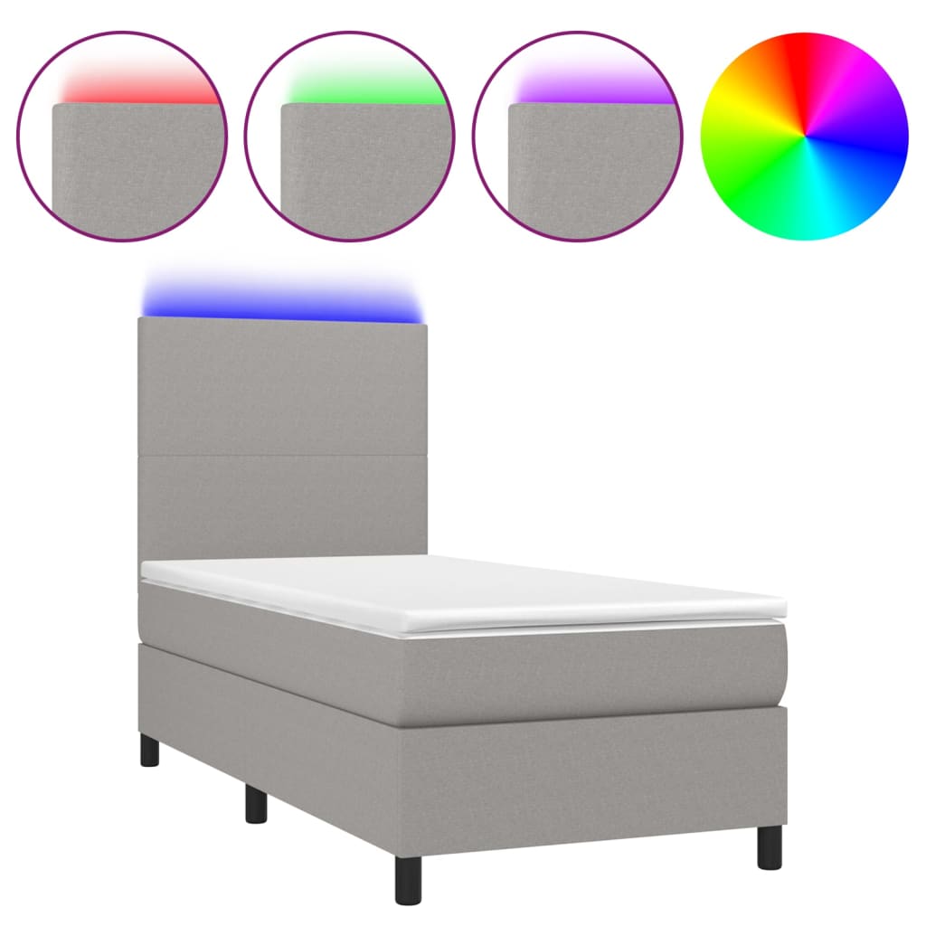 Boxspringbett mit Matratze & LED Hellgrau 90x200 cm Stoff