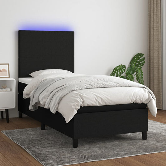 Boxspringbett mit Matratze & LED Schwarz 90x200 cm Stoff